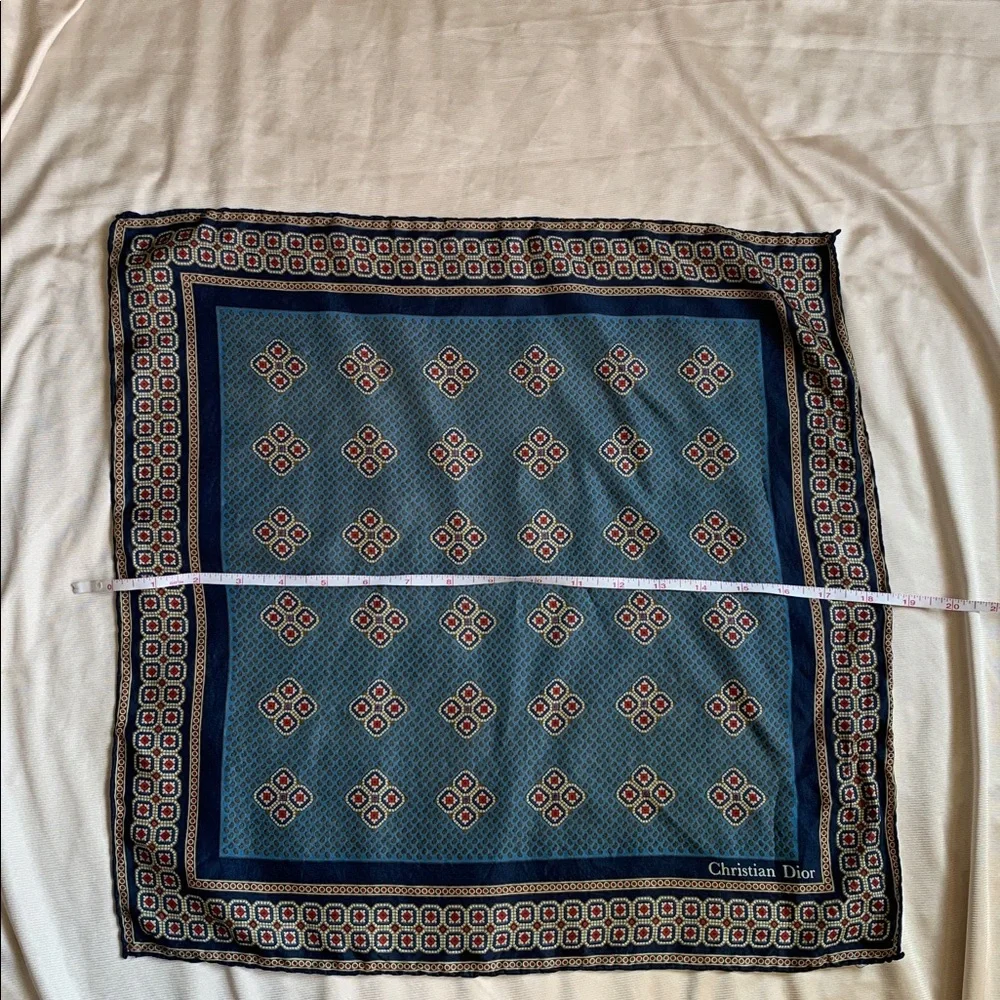 Vintage Christian Dior Silk Geometric Print Scarf | Blue Dior Silk Scarf